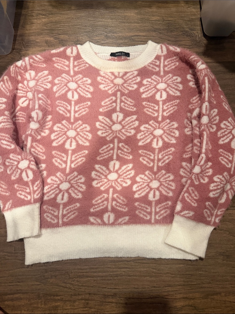 Haldi Pink Floral Crewneck Sweater Large